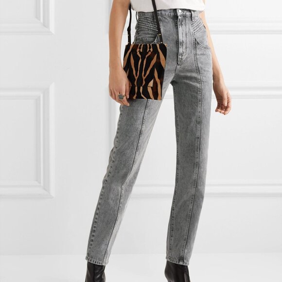 Isabel Marant Etoile Henoya Grey Acid-Wash High-Rise Slim-Leg Jeans - Picture 1 of 12